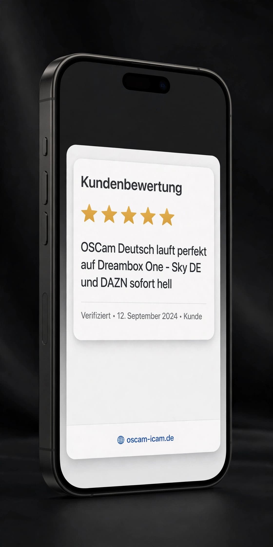 Fünf-Sterne-Kundenbewertung auf einem Smartphone: OSCam läuft stabil auf einer Dreambox One